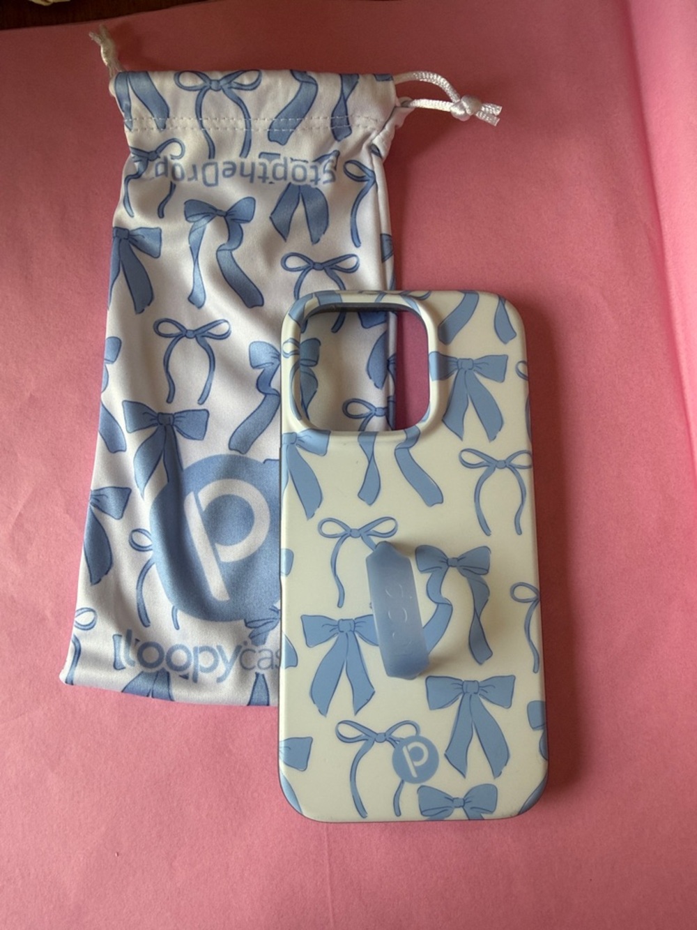 Loopy Case Blue Bow Print Phone Case with Matching Pouch